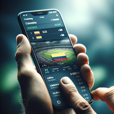 Una mano sostiene una aplicación de apuestas deportivas con las estrellas de Colombia