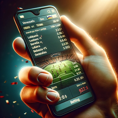 Dos manos sosteniendo una aplicación de apuestas deportivas